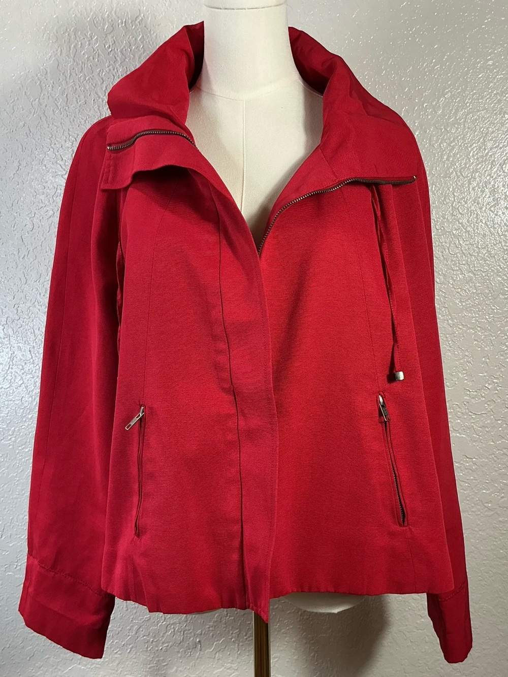 Chico’s Red Zip Front Jacket Size 1 (M) High Collar Lined Utility Style